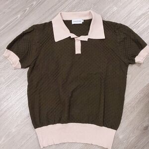 Deep Green And Cream Basket Knit Top